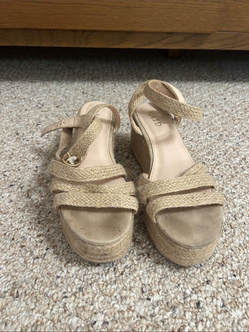 Raid Brand Tan Braided Platform Wedge Sandals